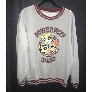 Power Puff Girls Sweater Varsity 2XL XXL Gray Red Long Sleeve Crew Neck Pullover